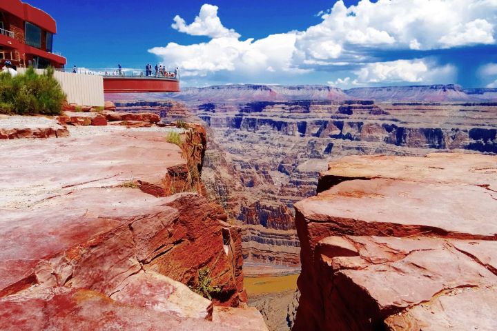 a view of a canyon with Grand Canyon Skywalk in the background