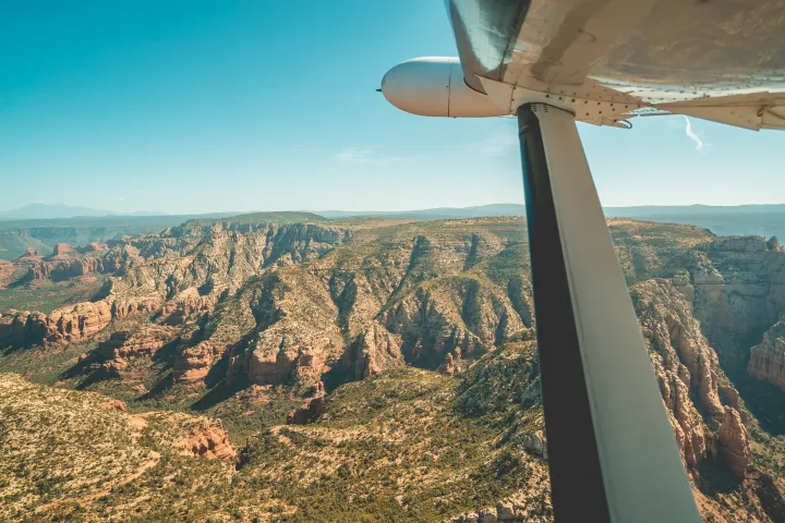 view of Grand Canyon from the outside of passenger plane